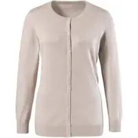 Sieh an! Strickjacke SIEH AN "Strickjacke Strickjacke aus reiner Baumwolle", Damen, Gr. 52, beige, Basic, gerade, Rundhals, Strickjacken Strickjacke