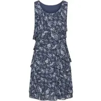 Witt Trägerkleid "Kleid Druckkleid mit Lagen, geblümt", Damen, Gr. 54, N-Gr, blau (rauchblau, bedruckt), Elegant, Rundhals, Kleider Trägerkleid