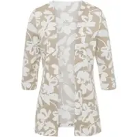 Sieh an! Shirtjacke SIEH AN "Long-Shirtjacke Shirtjacke mit 3/4-Ärmeln", Damen, Gr. 44, beige (beige, weiß, bedruckt), Basic, V-Ausschnitt, Shirts Shirtjacke