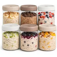 Deleca Overnight Oats Gläser 6er Set, Vorratsgläser mit Drehdeckel, 500 ml, luftdicht, Müsli Joghurt Marmeladengläser