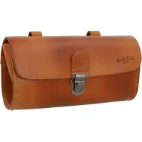 Merkloos Lenkertasche aus echtem Leder, braun, mit Reißverschluss, 20 x 10 x 7,5 cm