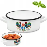 Tragar Emalierter Rondell 16cm Weiß Folk Traditionell 1,3L