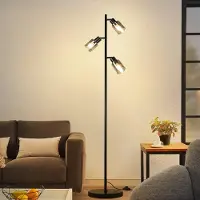 ZMH Stehlampe Vintage Wohnzimmer Schwarz Stehleuchte Industrial Standleuchte 3 flammig aus Glas E14 Fassung Metall Standlampe Schwenkbar 350° Leselampe für Schlafzimmer Büro Ohne Leuchtmittel