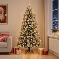 Syfax Künstlicher Weihnachtsbaum mit klappbaren Zweigen und Kugeln