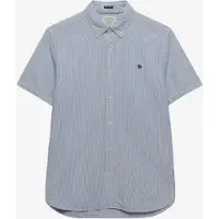 Superdry für Herren. M4011102A Klassisches blaues Seersucker-Hemd (M), Lässig, Baumwolle, Kurzarm