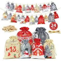 Generisch Adventskalender zum Selbstbefüllen - 24 Adventskalender zum Selbstbefüllen - Stoff-Adventskalender - Große Adventskalenderbeutel