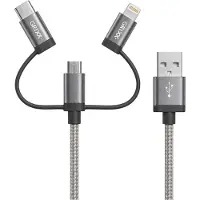 Grixx 3-in-1 Ladekabel Micro-USB USB-C Lightning 1 m MFi Space Grey