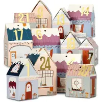 Papierdrachen DIY-Adventskalender zum Basteln und Befüllen - Häuser-Set - Buntes Weihnachtsdorf - Wiederverwendbar