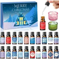 Izoel Ätherische Öle Adventskalender 2025 für Frauen & Männer –24 Tage Aromatherapie mit Diffusorstein, Glas-Teelichthalter & Duftölen–Wellness Geschenkidee