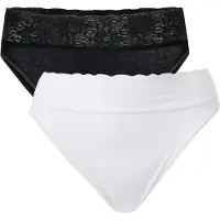 Calida Slip "Slip Iconics High Cut Slip 2P 2er Pack", Damen, Gr. 48, 2 Stk., weiß, schwarz, Unterhosen Slip