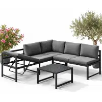 Melko Aluminium Lounge Ecksofa Anthrazit mit Liegefunktion & Tisch