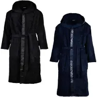 Emporio Armani Herren Frottier-Bademantel mit Kapuze - SPONGE, Bindegürtel, Baumwolle Blau / L