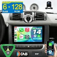Insta24 Autoradio 9 Zoll für Smart Fortwo 451 2010-2015 Android 14 mit Carplay Navi GPS Touchscreen 6GB RAM 128GB Speicher Bluetooth DAB+ Freisprecheinrichtung