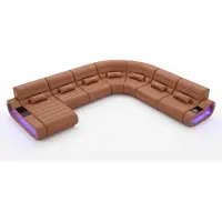AEA Modern Wohnlandschaft U-Form Couchtisch Braun LED Sofa Set Premium *