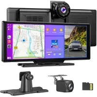Insta24 Autoradio Touchscreen 10 Zoll Apple CarPlay Android Auto 2 DIN mit Dashcam 4K Frontkamera 1080P Rückkamera Parkmodus Freisprechanlage Bluetooth Nachtsicht