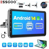 Insta24 Autoradio 1 DIN 10 Zoll Touchscreen drehbar Android 14 Carplay Android Auto Bluetooth GPS Navigation Freisprechanlage 4 GB RAM 64 GB Speicher UKW Radio