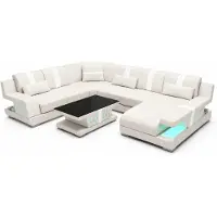 AEA Ecksofa U-Form mit Couchtisch Beige mit LED-Licht für stilvolle Wohnzimmer