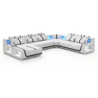 AEA Wohnlandschaft U-Form Weiß Schwarz Couch Couchtisch Wohnzimmer Set *