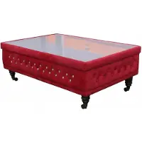 AEA Roter Couchtisch klassischer Tisch mit Stoffbezug und Glasplatte Wohnzimmer