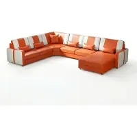AEA Weiß Orange Modern Wohnlandschaft U-Form Couchtisch LED Sofa Set Couch