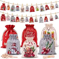 OEM Adventskalender-Stoffbeutel, 24 Stück, mit Zahlen und Klammern