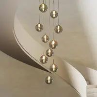ZMH Pendelleuchte Esstisch Hängeleuchte Treppenhaus Höhenverstellbar Pendellampe 10 Flammig Glas Grau Esstischlampe für Wohnzimmer Esstisch Villa Flur