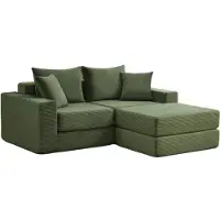 URBAN MEUBLE Modulares Sofa mit drei Sitzplätzen, bezogen mit grünem Rippenvelours, 259x96 cm