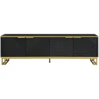 URBAN MEUBLE Schwarzer TV-Schrank im geometrischen Design mit goldenen Akzenten und 4 Türen, 160 cm breit