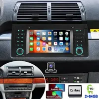 Insta24 Autoradio 2 DIN 7 Zoll Android 15 für BMW X5 E53 2000-2007 mit Apple Carplay Android Auto GPS Navigation WLAN Bluetooth Freisprechanlage Lenkradsteuerung