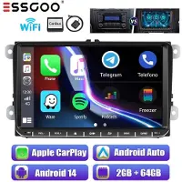 Insta24 Autoradio Android 14 9 Zoll Touchscreen 2 DIN GPS Navi Carplay Android Auto Bluetooth WLAN 2GB RAM 64GB Speicher für VW Golf 5 6 T5 Polo Touran Caddy