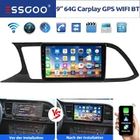 Insta24 Autoradio für Seat Leon 3 5F1 5F5 2012-2020 9 Zoll Touchscreen Android 14 CarPlay Android Auto GPS Navigation Bluetooth Freisprechanlage 2 DIN 64 GB