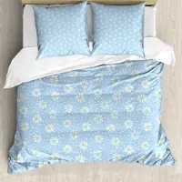 KOZMOS TEKSTİL VE GERİ DÖNÜŞÜM SANAYİ TİCARET LİMİTED ŞİRKETİ ABAKUHAUS Gelbe Punkte Bettbezug Set, Feminine Zusammensetzung der Gänseblümchen Spots, 155 x 220 cm + 80 x 80 cm, Pale Azure Blau Senf