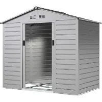 Outsunny Verzinkter Stahl Gerätehaus 2,43m2 213x131x192cm Geräteschuppen Grau