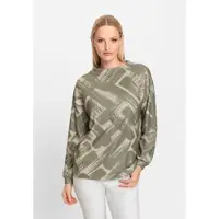 HEINE Shirtjacke "Druck-Shirt Langarmshirt mit Kelchkragen", Damen, Gr. 44, beige (khaki, sand, bedruckt), Modisch, Shirts Shirtjacke