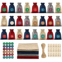 TK Gruppe 24x Set Adventskalender 2026 Säckchen zum Befüllen, Zahlensticker Klammern, DIY-Geschenkverpackung Weihnachten Advent (24x Set mit Säckchen Mod. 3)
