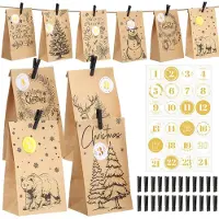 Merkloos Adventskalender – Papierbeutel zum Befüllen – Braunes Kraftpapier – 24 Stück – 24 x 13 x 8 cm