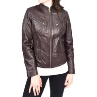 Merkloos Damen Motorradjacke mit Mandarin-Kragen - Braun