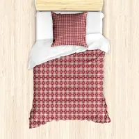 KOZMOS TEKSTİL VE GERİ DÖNÜŞÜM SANAYİ TİCARET LİMİTED ŞİRKETİ ABAKUHAUS Geometrisch Bettbezug Set, Abstrakte Kreise und Tupfen in der Sechziger-Art, 135 x 200 cm + 80 x 80 cm, Pale Rubin Pale Salmon