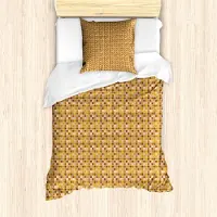 KOZMOS TEKSTİL VE GERİ DÖNÜŞÜM SANAYİ TİCARET LİMİTED ŞİRKETİ ABAKUHAUS Gelb Braun Bettbezug Set, Traditionelle Quadrate mit Verzierungen, 135 x 200 cm + 80 x 80 cm, Camel Mehrfarbig