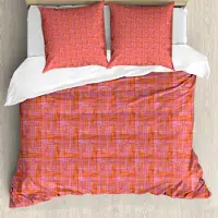 KOZMOS TEKSTİL VE GERİ DÖNÜŞÜM SANAYİ TİCARET LİMİTED ŞİRKETİ ABAKUHAUS Abstrakt Bettbezug Set, Surreal Konzept des Tartan Inspired Lackkunstwerkes mit dem warmen Farben, 200 x 200 cm + 80 x 80 cm, Fuchsienfarben Dunkle Koralle