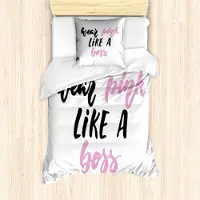 KOZMOS TEKSTİL VE GERİ DÖNÜŞÜM SANAYİ TİCARET LİMİTED ŞİRKETİ ABAKUHAUS Mädchen Boss Bettbezug Set, Wear Pink wie ein Chef Kalligraphie auf Neutraler Hintergrund, 135 x 200 cm + 80 x 80 cm, Koksgraue Baby Pink