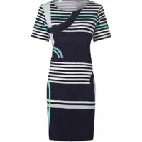 HEINE Shirtkleid "Druck-Kleid Druckkleid mit Grafikmuster", Damen, Gr. 44, N-Gr, schwarz-weiß (marine, hellblau, bedruckt), Modisch, Rundhals, Kleider Shirtkleid