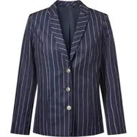 Sieh an! Blusenblazer SIEH AN "Blazer Blazer mit goldfarbenen Schmuckknöpfen", Damen, Gr. 54, marine, weiß, gestreift, Web, Stoff, , Modisch, Blazer Blusenblazer