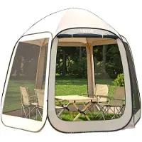 Vevor Pop up Zelt, 304,8 x 280,4 cm, Campingzelt für 4–8 Personen, Partyzelt inklusive Tragetasche, Seitenwänden aus Netz und Heringen, für Garten, Terrasse und Outdoor-Aktivitäten, Beige
