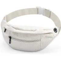 Unyqoos Bauchtasche aus Cord – sportliche Gürteltasche, 3 Fächer, verstellbarer Hüftgurt 51–120 cm, weiß, groß, für Handy, Camping, Wandern, Fitness, 1 St.