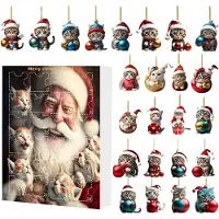 Generisch Adventskalender für Katzen 2024, Anhänger für den Weihnachtsbaum – Adventskalender mit 24 weihnachtlichen Katzenmotiven
