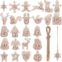 Generisch Adventskalender für Weihnachten mit den Zahlen 1-24 - Set mit 24 Teilen - Weihnachtsdekoration - Holzaufkleber zum Countdown - Anhänger - Weihnachtsbaum