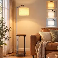 ZMH Stehlampe Wohnzimmer mit Regal Stehleuchte Stoff E27 Dimmbar Standleuchte LED Standlampe Bogenlampe 9W Leuchtmittel Leselampe für Schlafzimmer