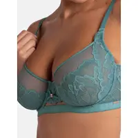 Dorina Bügel-BH , Damen, Gr. 110, Cup F, grün, Obermaterial: 68% Polyamid, 21% Polyester, 11% Elasthan, unifarben, bequem, BHs Bügel-BH, Curves mit feinem Spitzenbesatz