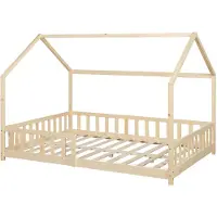 En.casa Hausbett ‘Hesel’ für Kinder mit Rausfallschutz 140 x 200 cm Kiefernholz Natur